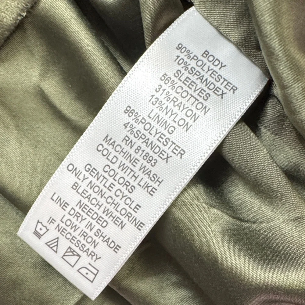 H by Halston Olive  faux suede Coat blazer with knit sleeves NWOT 14